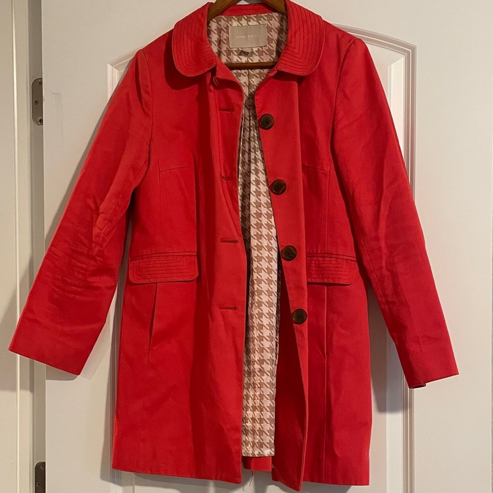 Banana Republic Orange Trench Coat with Houndstooth Lining